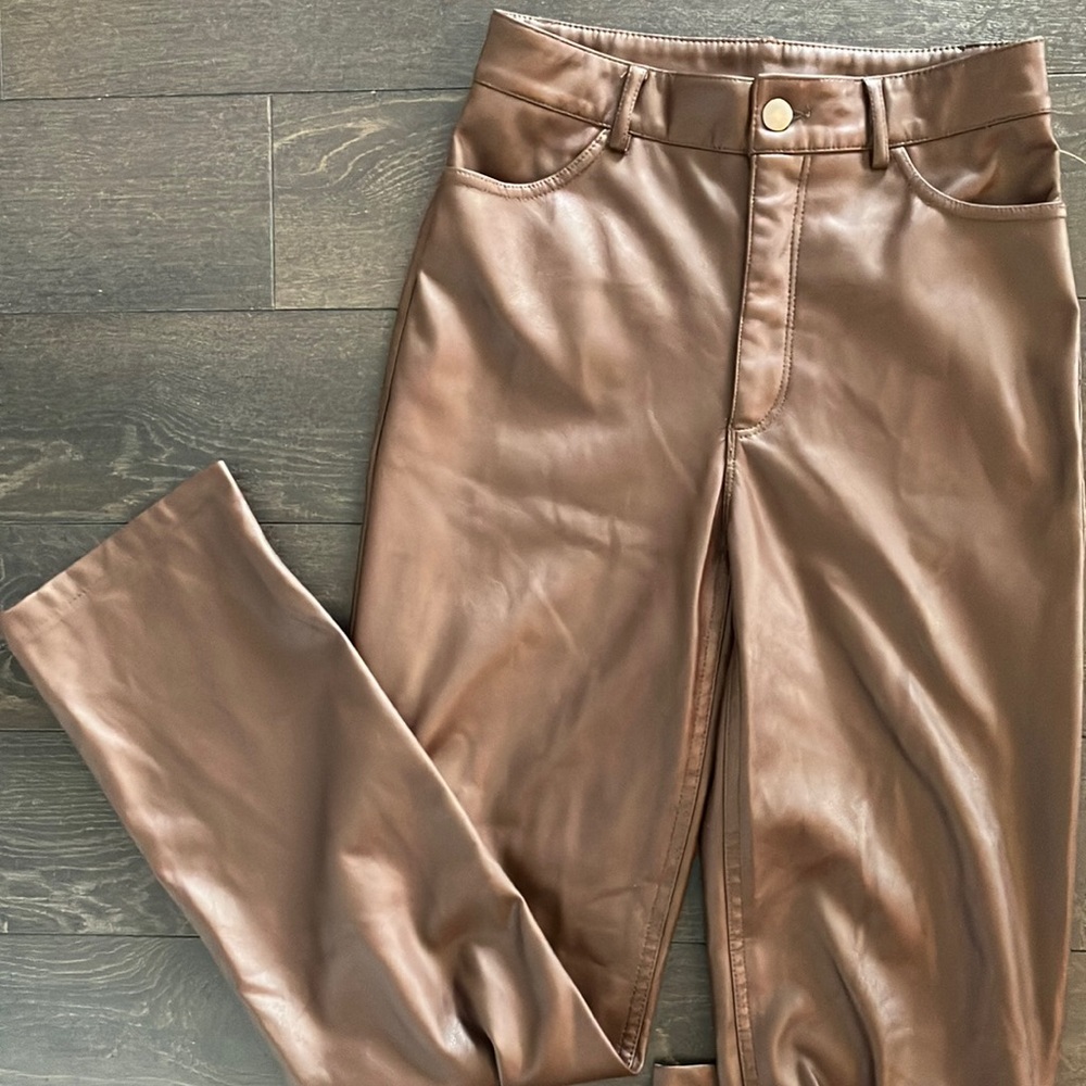 Brown Faux Leather Pants - Picture 5 of 7